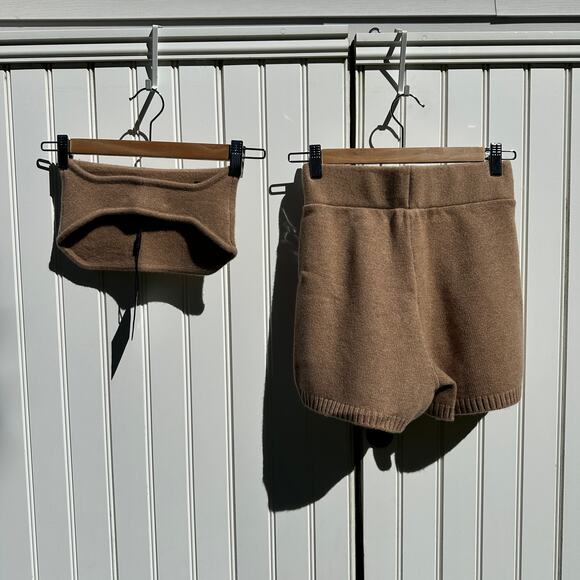 Lisa Yang Winnie Shorts Size 0 XS & Selah Bandeau Bra Size 1 S / M Walnut Camel - Picture 6 of 16